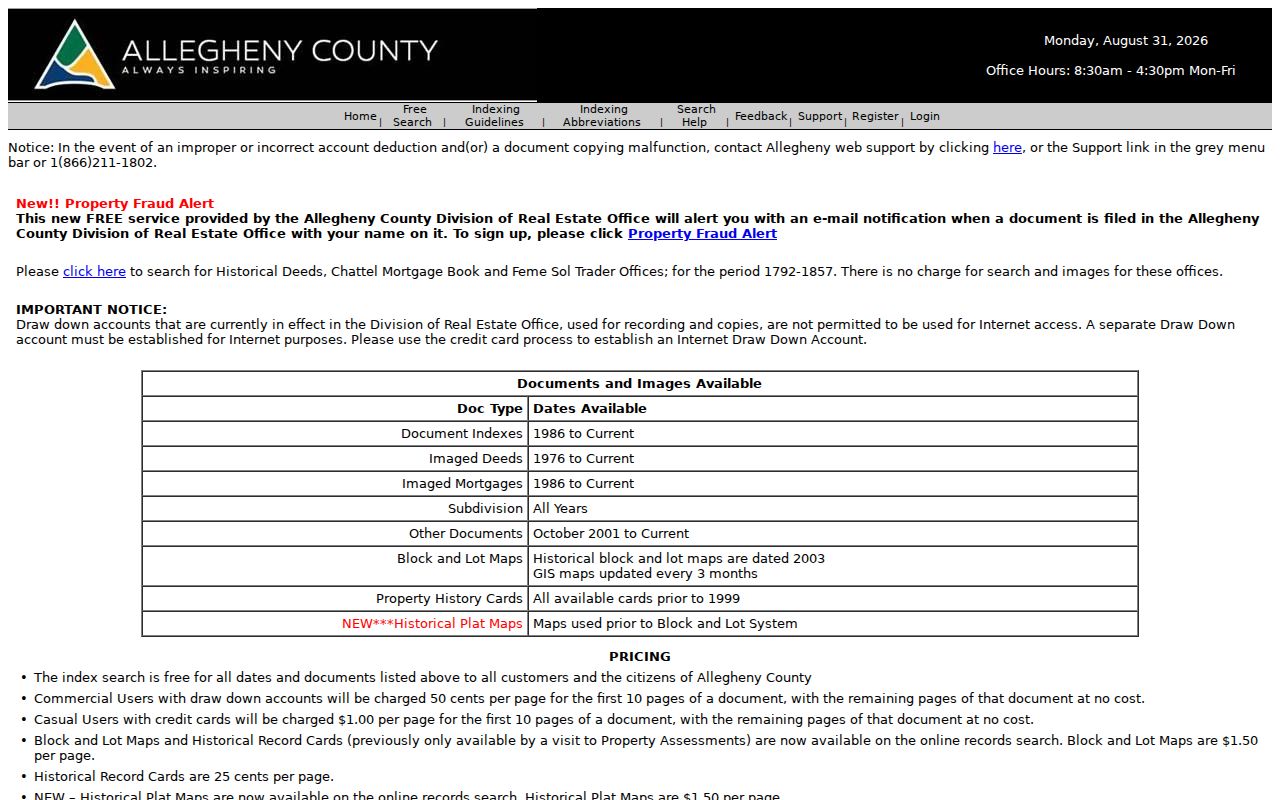 Baldwin residents directory access to Allegheny recorder deed index