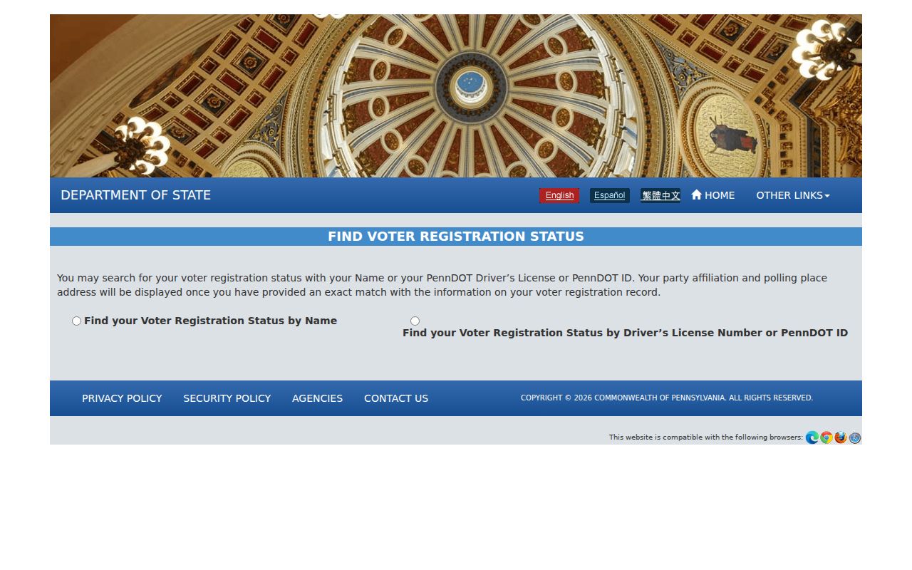 Baldwin residents directory Pennsylvania voter registration status screen