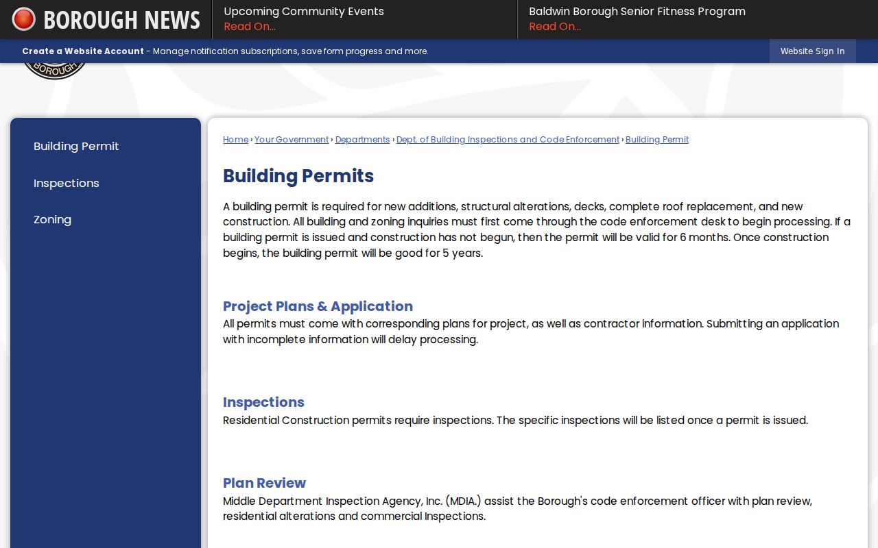 Baldwin street directory building permit information